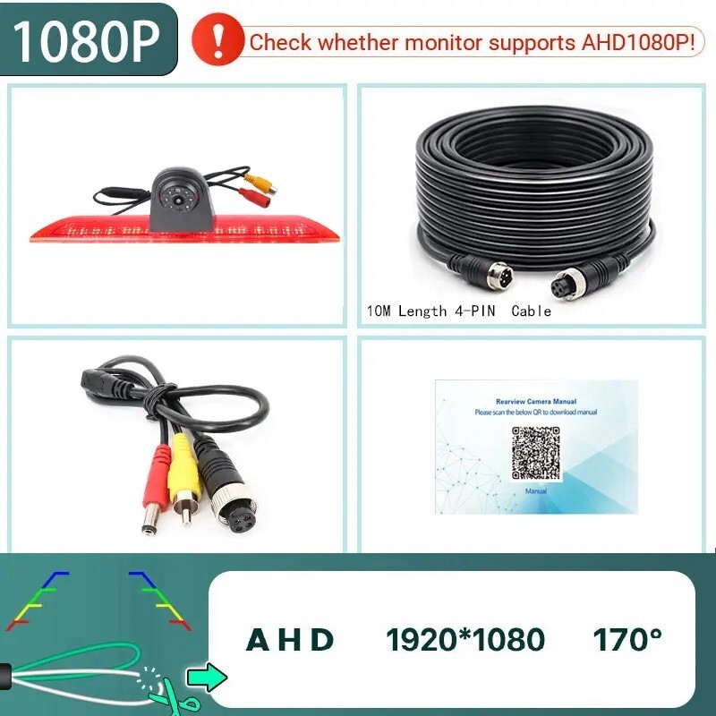 170 Degree 1080P AHD Brake Light Reverse Camera for Ford Transit Van NTSC - Image 4